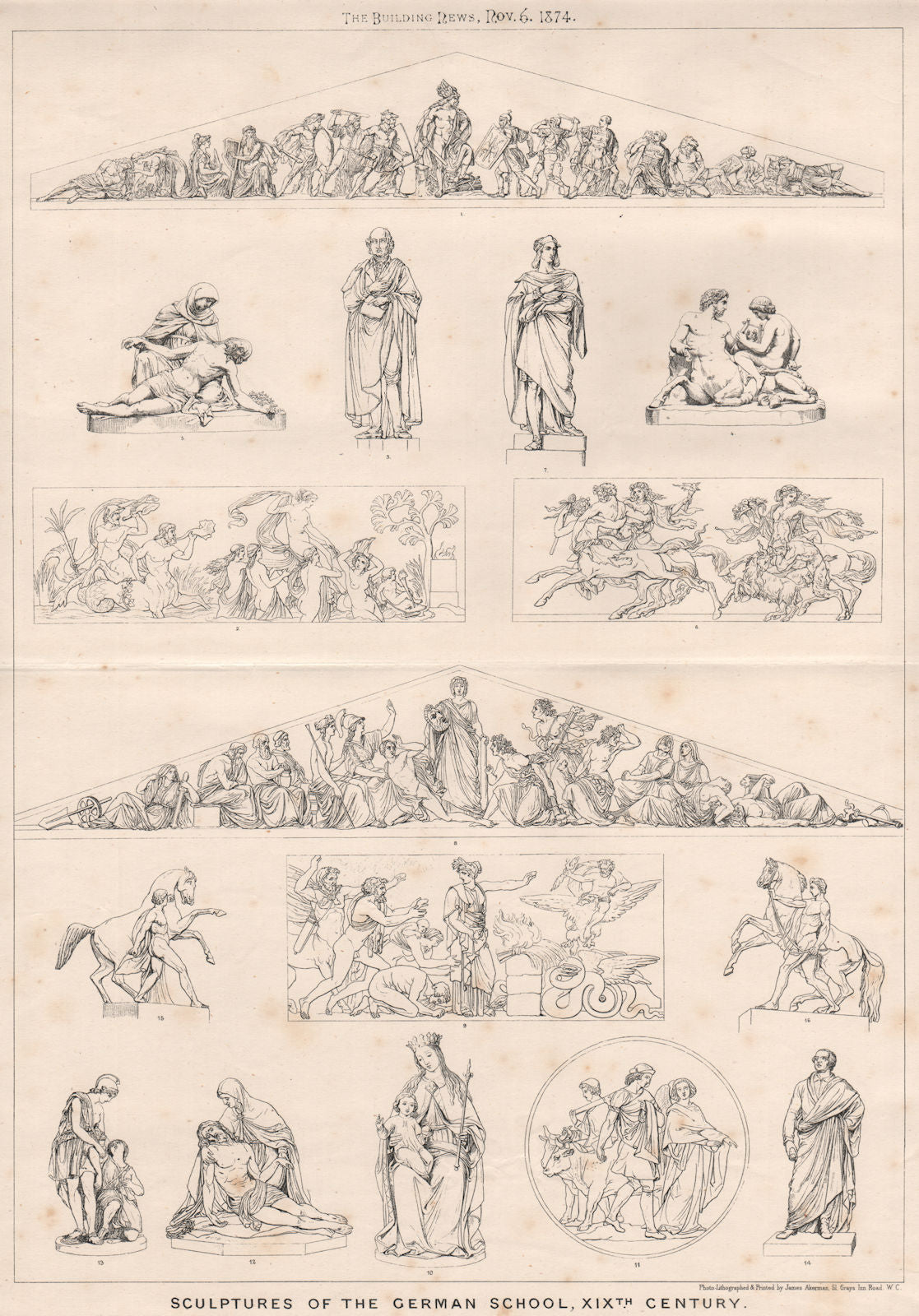 Sculptures of the German School, XIXth. Century. Decorative 1874 old print